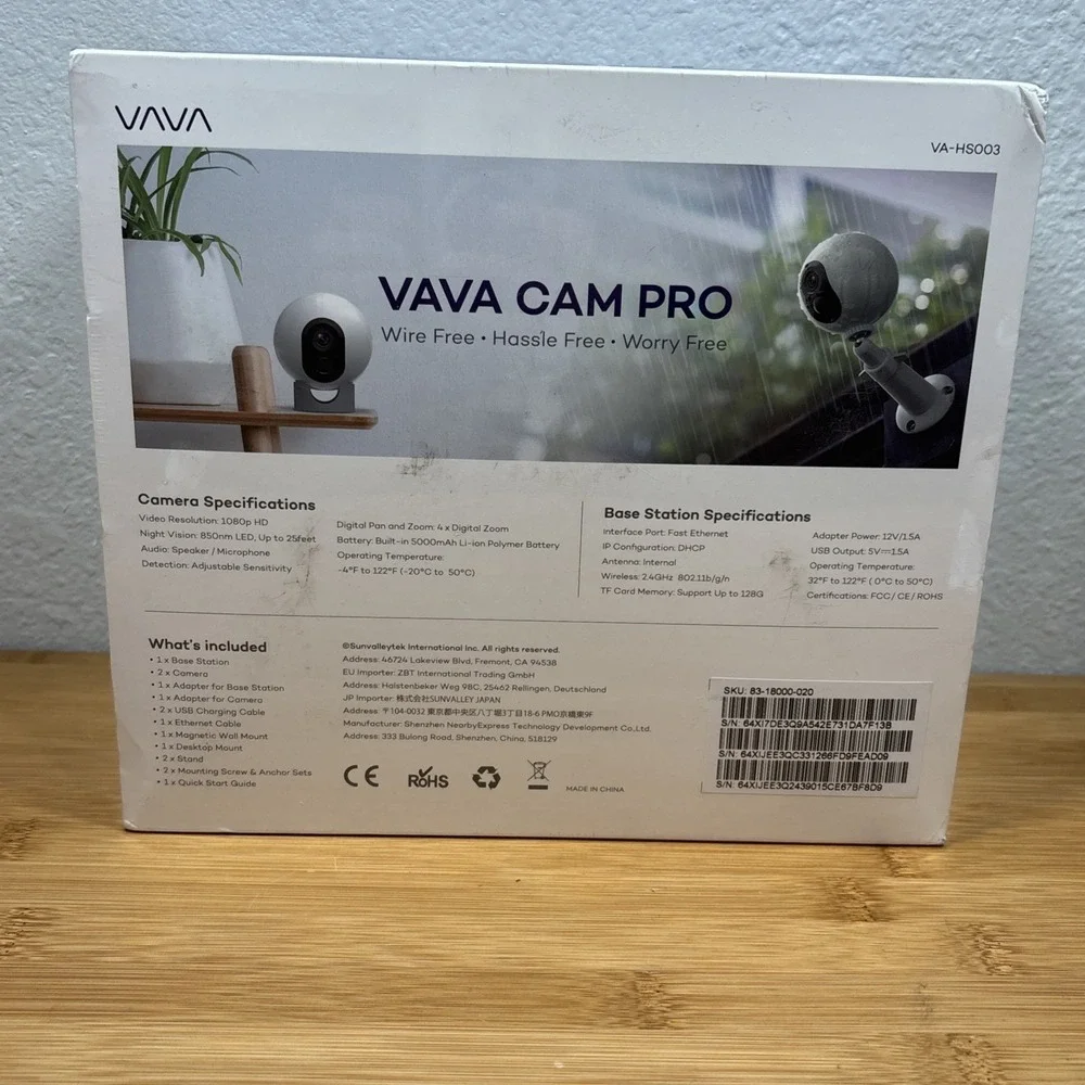 VAVA VA-HS003 CAM PRO 1080 WIRE-FREE HD SECURITY CAMERA SYSTEM- New Still Sealed
